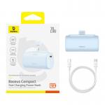 Baterie externa portabila Baseus OS Compact, 5000 mAh, USB, 20W, Cablu USB-C inclus, Conector Lightning integrat, Albastru 6 - lerato.ro