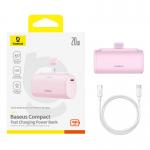 Baterie externa portabila Baseus OS Compact, 5000 mAh, USB, 20W, Cablu USB-C inclus, Conector Lightning integrat, Roz 3 - lerato.ro