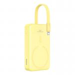 Baterie externa portabila Baseus Magnetic Mini 20W, 10000 mAh, USB-C, Compatibila MagSafe, Incarcare Wireless 15W, Cablu Lightning integrat, Galben 2 - lerato.ro