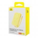 Baterie externa portabila Baseus Magnetic Mini 30W, 10000 mAh, USB-C, Compatibila MagSafe, Incarcare Wireless 15W, Cablu USB-C integrat, Galben 5 - lerato.ro