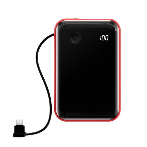 Baterie externa portabila cu cablu Lightning Baseus Mini S Digital Display 10000 mAh Red