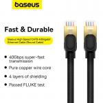 Cablu retea Baseus Fast Network, Cat. 8, Mufat 2xRJ45, Rotund, Lungime 1m, 40Gbps, Negru 16 - lerato.ro