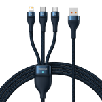 Cablu pentru incarcare si transfer de date Baseus Flash 3 in 1, USB la USB-C/Lightning/Micro-USB, 66W, 1.2m, Albastru 2 - lerato.ro