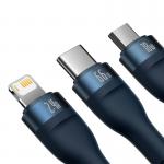 Cablu pentru incarcare si transfer de date Baseus Flash 3 in 1, USB la USB-C/Lightning/Micro-USB, 66W, 1.2m, Albastru 7 - lerato.ro