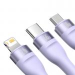 Cablu pentru incarcare si transfer de date Baseus Flash II 3 in 1, USB la USB-C/Lightning/Micro-USB, 66W, 1.2m, Mov 6 - lerato.ro