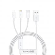 Cablu pentru incarcare si transfer de date Baseus Superior 3 in 1, USB la USB-C/Lightning/Micro-USB, 3.5A, 50cm, Alb
