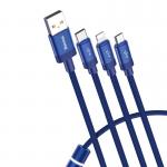 Cablu pentru incarcare si transfer de date Baseus Data Faction 3 in 1, USB Type-C/Lightning/Micro-USB, LED, 3.5A, 1.2m, Albastru 2 - lerato.ro