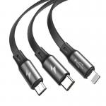 Cablu pentru incarcare si transfer de date Baseus Fabric 3 in 1, USB Type-C/Lightning/Micro-USB, 3.5A, 1.2m, Gri 10 - lerato.ro