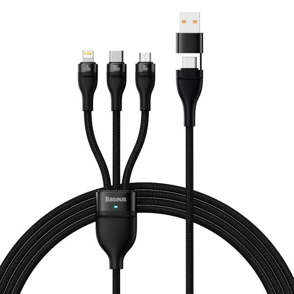 Cablu pentru incarcare si transfer de date Baseus Flash Series II 3 in 1, USB/USB-C - USB Type-C/Lightning/Micro-USB, 100W, 1.2m, Negru 1 - lerato.ro
