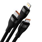 Cablu pentru incarcare si transfer de date Baseus Flash Series II 3 in 1, USB/USB-C - USB Type-C/Lightning/Micro-USB, 100W, 1.2m, Negru