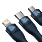 Cablu pentru incarcare si transfer de date Baseus Flash Series II 3 in 1, USB/USB-C - USB Type-C/Lightning/Micro-USB, 100W, 1.2m, Albastru