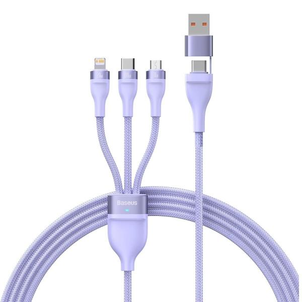 Cablu pentru incarcare si transfer de date Baseus Flash Series II 3 in 1, USB/USB-C - USB Type-C/Lightning/Micro-USB, 100W, 1.2m, Mov