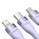 Cablu pentru incarcare si transfer de date Baseus Flash Series II 3 in 1, USB/USB-C - USB Type-C/Lightning/Micro-USB, 100W, 1.2m, Mov