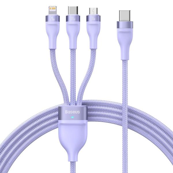 Cablu pentru incarcare si transfer de date Baseus Flash Series II 3 in 1, USB-C - USB Type-C/Lightning/Micro-USB, 100W, 1.5m, Mov 1 - lerato.ro