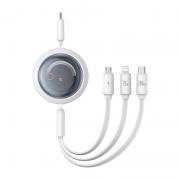 Cablu pentru incarcare si transfer de date Baseus Free2Draw 3 in 1, USB-C la USB-C/Lightning/Micro-USB, 3.5A, 100W, 1.1m, Alb