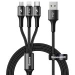 Cablu pentru incarcare si transfer de date Baseus Halo 3 in 1, Micro-USB/Lightning/USB Type-C, LED, 3.5A, 1.2m, Negru 2 - lerato.ro