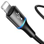 Cablu pentru incarcare si transfer de date Baseus Halo 3 in 1, Micro-USB/Lightning/USB Type-C, LED, 3.5A, 1.2m, Negru