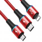 Cablu pentru incarcare si transfer de date Baseus Halo 3 in 1, Micro-USB/Lightning/USB Type-C, LED, 3.5A, 1.2m, Rosu 8 - lerato.ro