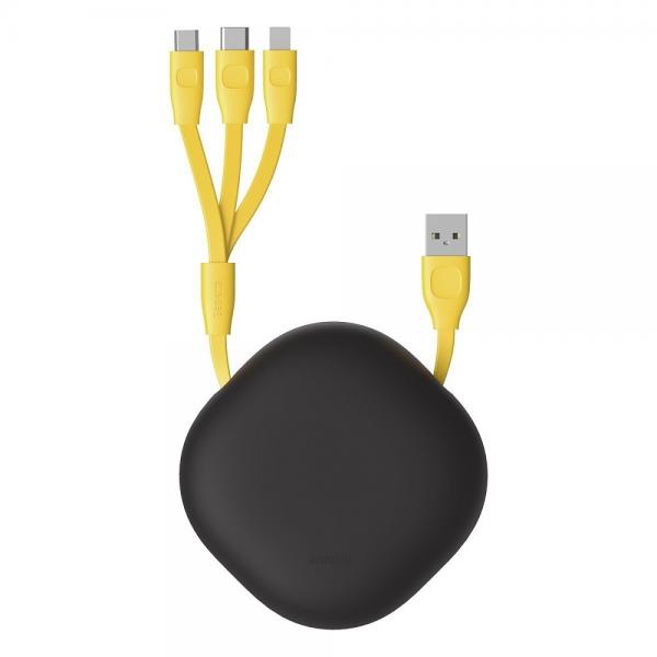 Cablu pentru incarcare si transfer de date Baseus Let's Go Little Reunion, Lightning/USB Type-C/Micro-USB, 3A, 85cm, Gri/Galben 1 - lerato.ro