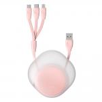 Cablu pentru incarcare si transfer de date Baseus Let's Go Little Reunion, Lightning/USB Type-C/Micro-USB, 3A, 85cm, Roz/Transparent 2 - lerato.ro
