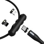 Cablu pentru incarcare si transfer de date Baseus 3 in 1 Magnetic Zinc, LED, USB Type-C/Micro-USB/Lightning, 3A, 1m, Negru