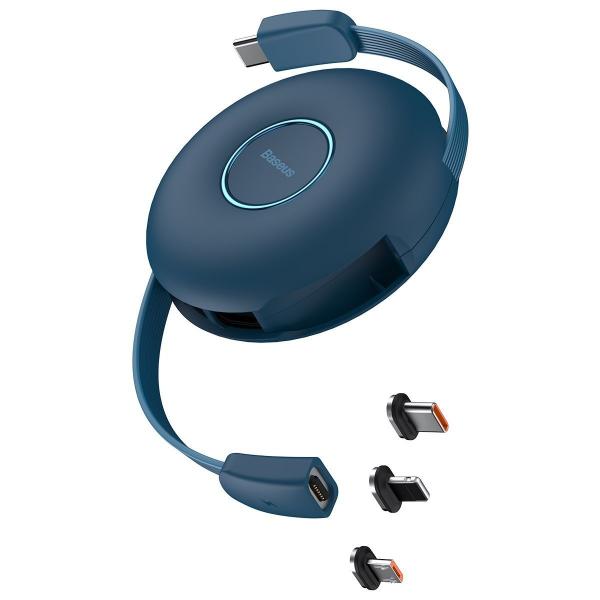 Cablu pentru incarcare si transfer de date Baseus Magnetic Zinc 3 in 1, Micro-USB/Lightning/USB Type-C, 20W, 1m, Albastru