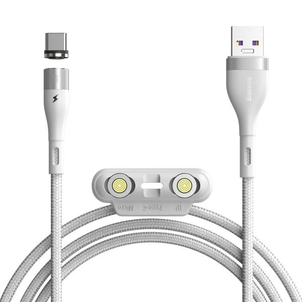 Cablu pentru incarcare si transfer de date Baseus 3 in 1 Magnetic Zinc, LED, USB Type-C/Micro-USB/Lightning, 5A, 1m, Alb 1 - lerato.ro