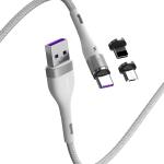 Cablu pentru incarcare si transfer de date Baseus 3 in 1 Magnetic Zinc, LED, USB Type-C/Micro-USB/Lightning, 5A, 1m, Alb 5 - lerato.ro
