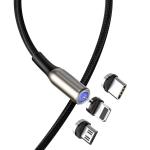 Cablu pentru incarcare si transfer de date Baseus Magnetic Zinc, USB Type-C/Micro-USB/Lightning, 2A, 2m, Negru