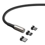 Cablu pentru incarcare si transfer de date Baseus Magnetic Zinc, USB Type-C/Micro-USB/Lightning, 2A, 2m, Negru