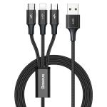 Cablu pentru incarcare si transfer de date Baseus Rapid 3 in 1, USB - USB Type-C/Lightning/Micro-USB, 3.5A, 1.2m, Negru 2 - lerato.ro