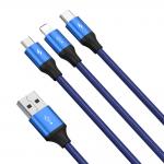 Cablu pentru incarcare si transfer de date Baseus Rapid 3 in 1, USB - USB Type-C/Lightning/Micro-USB, 3.5A, 1.2m, Albastru