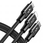 Cablu pentru incarcare si transfer de date Baseus Rapid 3 in 1, USB Type-C/Lightning/Micro-USB, 3A, 1.2m, Negru