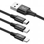 Cablu pentru incarcare si transfer de date Baseus Rapid 3 in 1, USB Type-C/Lightning/Micro-USB, 3A, 1.2m, Negru 3 - lerato.ro