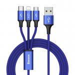 Cablu pentru incarcare si transfer de date Baseus Rapid 3 in 1, USB Type-C/Lightning/Micro-USB, 3A, 1.2m, Albastru 2 - lerato.ro
