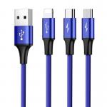 Cablu pentru incarcare si transfer de date Baseus Rapid 3 in 1, USB Type-C/Lightning/Micro-USB, 3A, 1.2m, Albastru