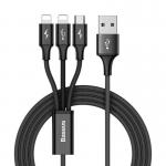 Cablu pentru incarcare si transfer de date Baseus Rapid 3 in 1, 2x Lightning/Micro-USB, 3A, 1.2m, Negru 2 - lerato.ro