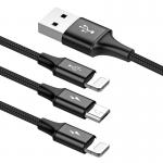 Cablu pentru incarcare si transfer de date Baseus Rapid 3 in 1, 2x Lightning/Micro-USB, 3A, 1.2m, Negru 7 - lerato.ro