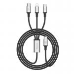 Cablu pentru incarcare si transfer de date Baseus Rapid 3 in 1, 2x USB Type-C/Lightning/Micro-USB, 3A, 1.2m, Negru/Argintiu 2 - lerato.ro