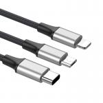 Cablu pentru incarcare si transfer de date Baseus Rapid 3 in 1, 2x USB Type-C/Lightning/Micro-USB, 3A, 1.2m, Negru/Argintiu 3 - lerato.ro