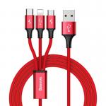Cablu pentru incarcare si transfer de date Baseus Rapid 3 in 1, USB Type-C/Lightning/Micro-USB, 3A, 1.2m, Rosu 2 - lerato.ro