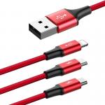 Cablu pentru incarcare si transfer de date Baseus Rapid 3 in 1, USB Type-C/Lightning/Micro-USB, 3A, 1.2m, Rosu 5 - lerato.ro