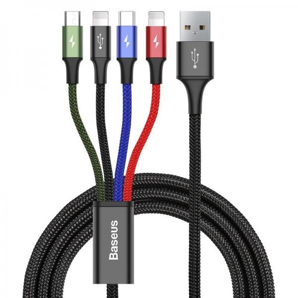 Cablu pentru incarcare si transfer de date Baseus Rapid 4 in 1, USB Type-C/2x Lightning/Micro-USB, 3.5A, 1.2m, Negru 1 - lerato.ro