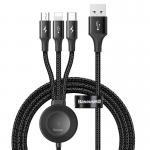 Cablu pentru incarcare si transfer de date Baseus 4 in 1 Star Light, Micro-USB/Lightning/USB Type-C, Incarcator Wireless compatibil cu Apple Watch inclus, 1.2m, Gri inchis 2 - lerato.ro