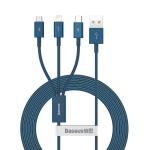 Cablu pentru incarcare si transfer de date Baseus Superior 3 in 1, USB Type-C/Lightning/Micro-USB, 3.5A, 1.5m, Albastru 2 - lerato.ro