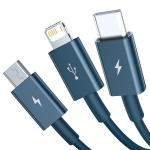 Cablu pentru incarcare si transfer de date Baseus Superior 3 in 1, USB Type-C/Lightning/Micro-USB, 3.5A, 1.5m, Albastru