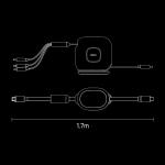 Cablu pentru incarcare si transfer de date Baseus Traction Retractable 3 in 1, USB Type-C/Lightning/Micro-USB, 1.7m, Negru