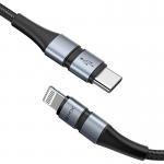Cablu pentru incarcare si transfer de date Baseus BMX Double Deck, USB Type-C/Lightning, certificare MFi, Quick Charge 18W, 1.2m, Negru/Gri