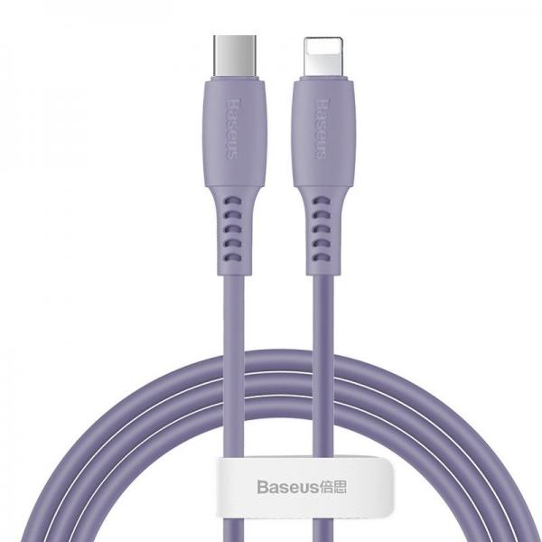 Cablu pentru incarcare si transfer de date Baseus Colourful, USB Type-C/Lightning, 18W, 1.2m, Mov 1 - lerato.ro