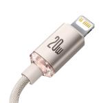 Cablu pentru incarcare si transfer de date Baseus Crystal Shine, USB Type-C/Lightning, 20W, 1.2m, Roz